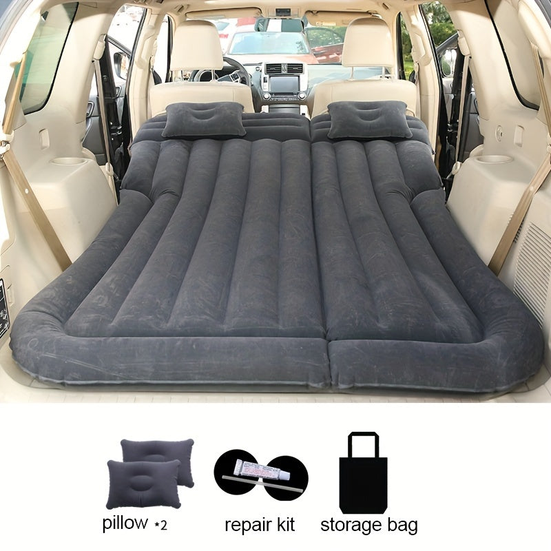 2-Person Portable Car Air Mattress - Foldable SUV Rear Seat Travel Bed with Pillows, Repair Kit & Storage Bag - Durable PVC & Flocking, Black - Ideal for Camping & Road Trips
