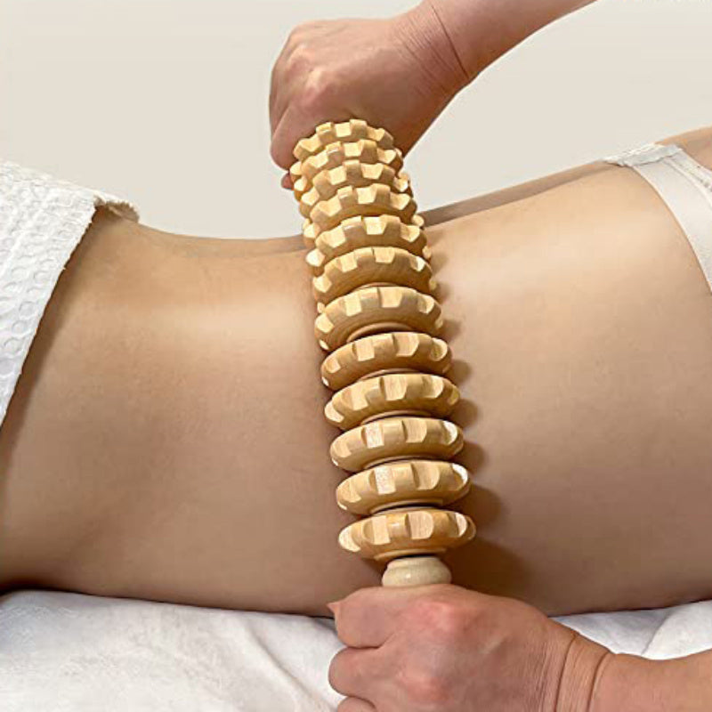 1pc Wooden Body Fascia Massager with Non-Slip Handle - Fluted Gear Smooth Roller for Arm, Leg, Thigh, Hip Relief and Back Relaxation