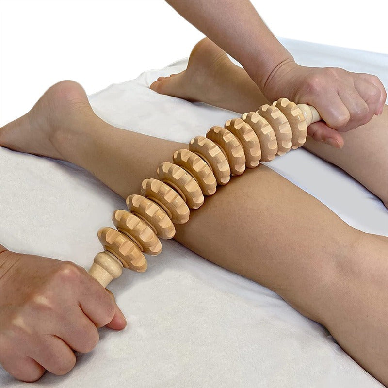 1pc Wooden Body Fascia Massager with Non-Slip Handle - Fluted Gear Smooth Roller for Arm, Leg, Thigh, Hip Relief and Back Relaxation
