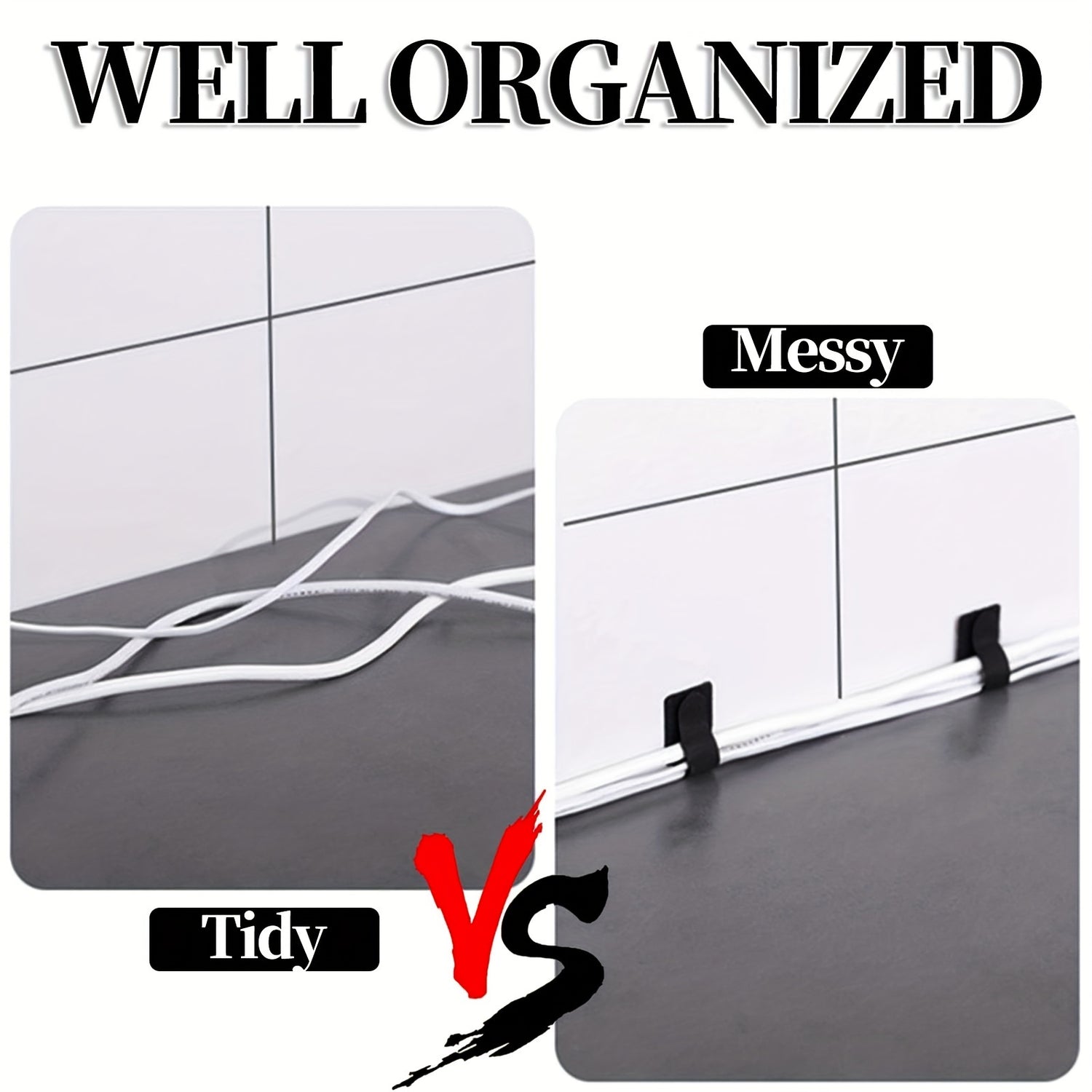 20-Pack Polyamide Cable Ties with Self-Adhesive Backing, White Cable Organizer Clips for Cord Management, Reusable Cable Fasteners for Home and Office Use