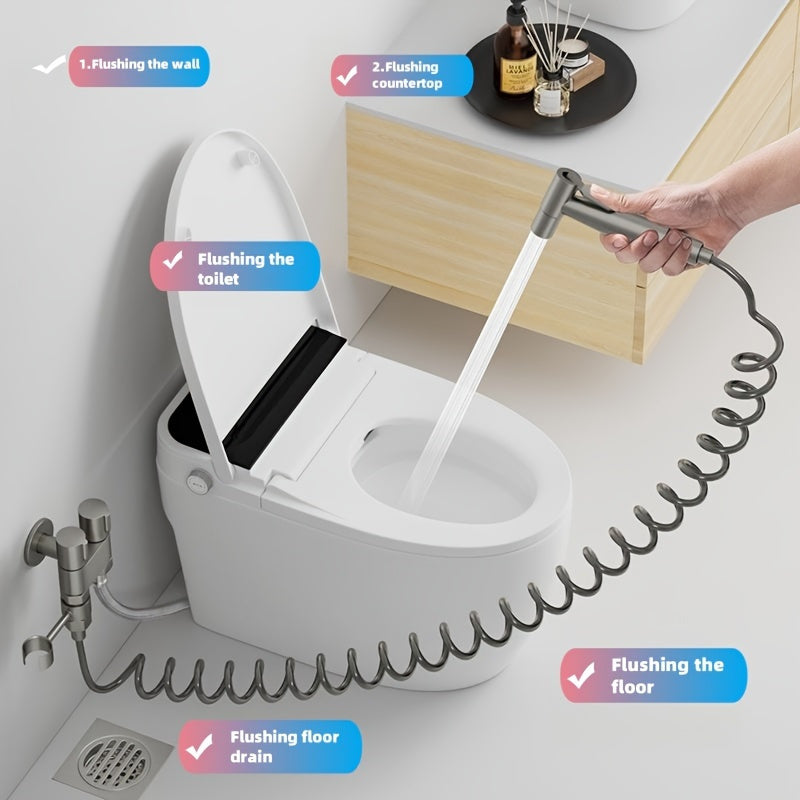 Stainless Steel Toilet Bidet Sprayer Set, High-Pressure Dual Outlet Spray Gun, Easy Install, No Batteries Needed, Enhances Hygiene, Ideal for Bathroom & Home Cleaning