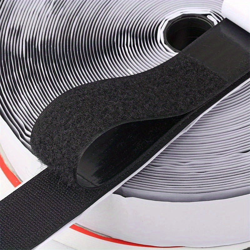 Extra Strong 5m Self-Adhesive Hook and Loop Tape, Double-Sided with Glue Sticker, Durable Nylon Material, 20mm Wide - Black & White