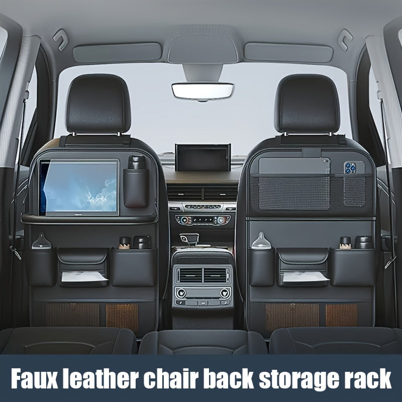 Luxe Faux Leather Car Backseat Organizer with Foldable Tray - Multi-Pocket Storage for Toys & Essentials, Fit, Travel-Friendly Design, 1pc, Storage & Organization for Home & Garage