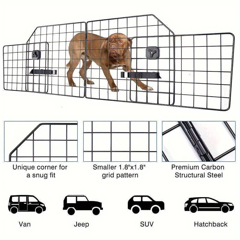 Adjustable Heavy Dog Car Partition-Pet Safety Partition for SUV, Van And Car-Durable Wire Mesh Cargo Area Protection