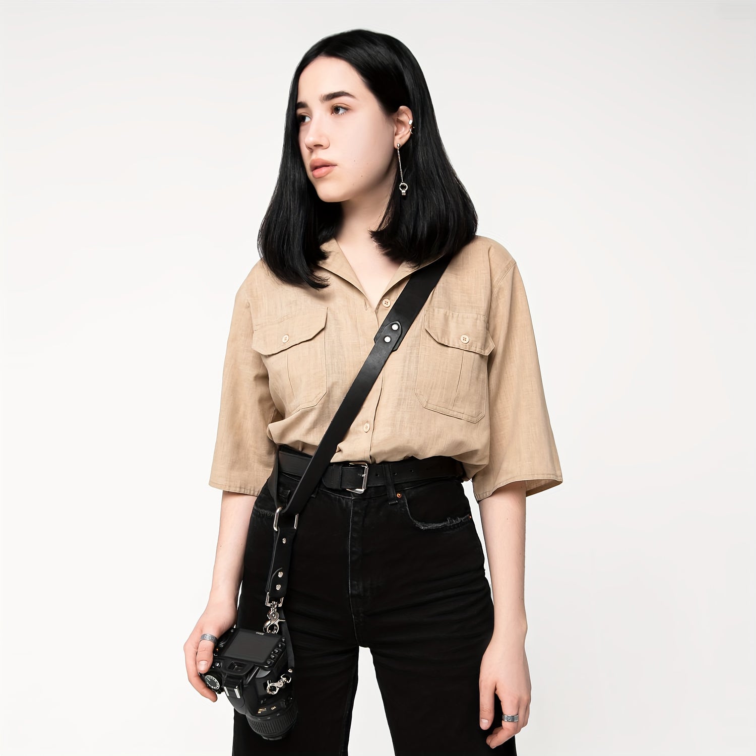 Adjustable Genuine Cowhide Leather Camera Strap, Vintage Look Single Shoulder Crossbody Camera Strap for DSLR, Mirrorless, and Micro Cameras, Durable and Comfortable Photography Accessory