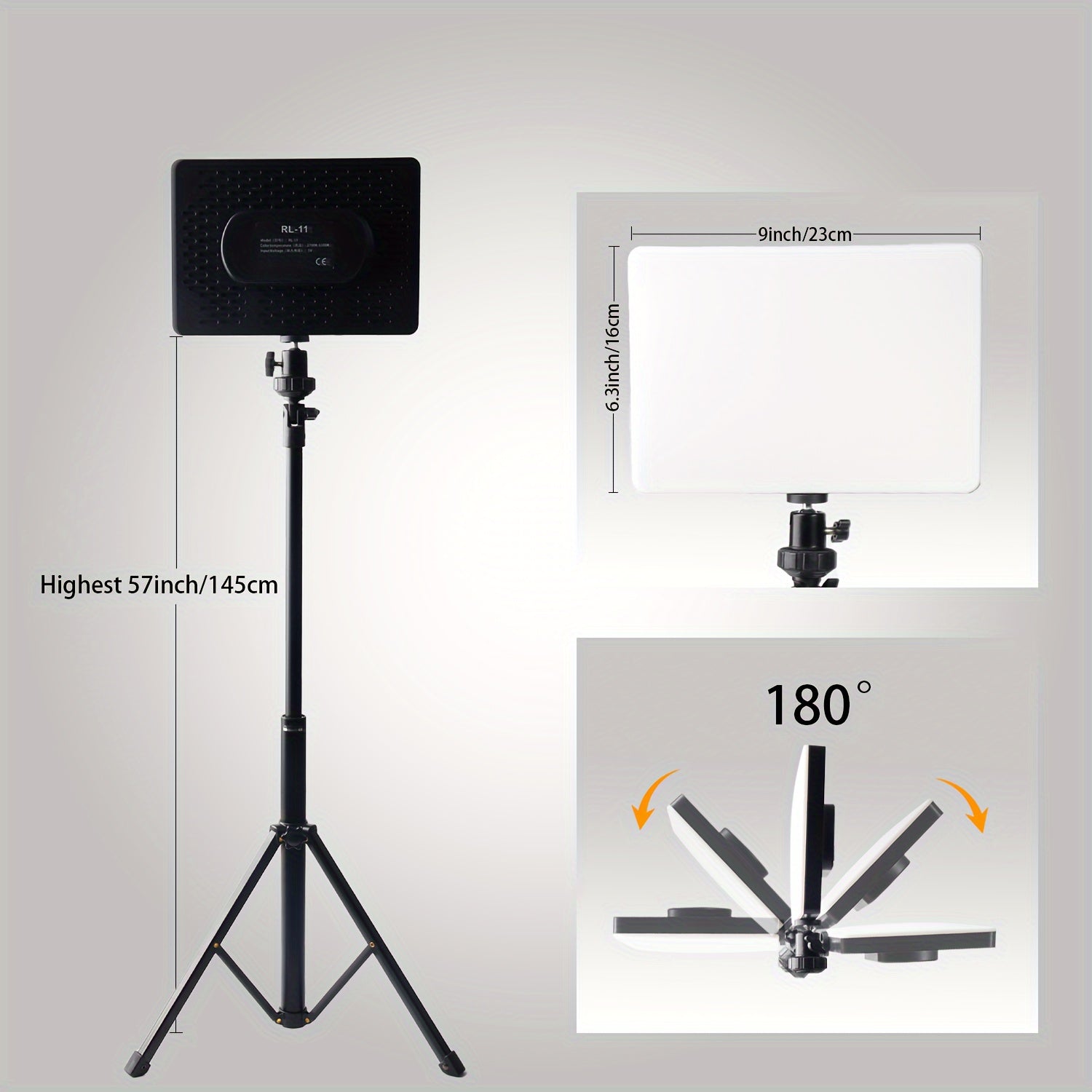 1pc UEGOGO LED Video Light with 144.78cm Tripod Stand, 25.4cm Square Dimmable 3-Color Temperature Fill Light, USB-Powered Photography Studio Lighting for Video Recording, Portrait, Live Streaming, with Phone Clip