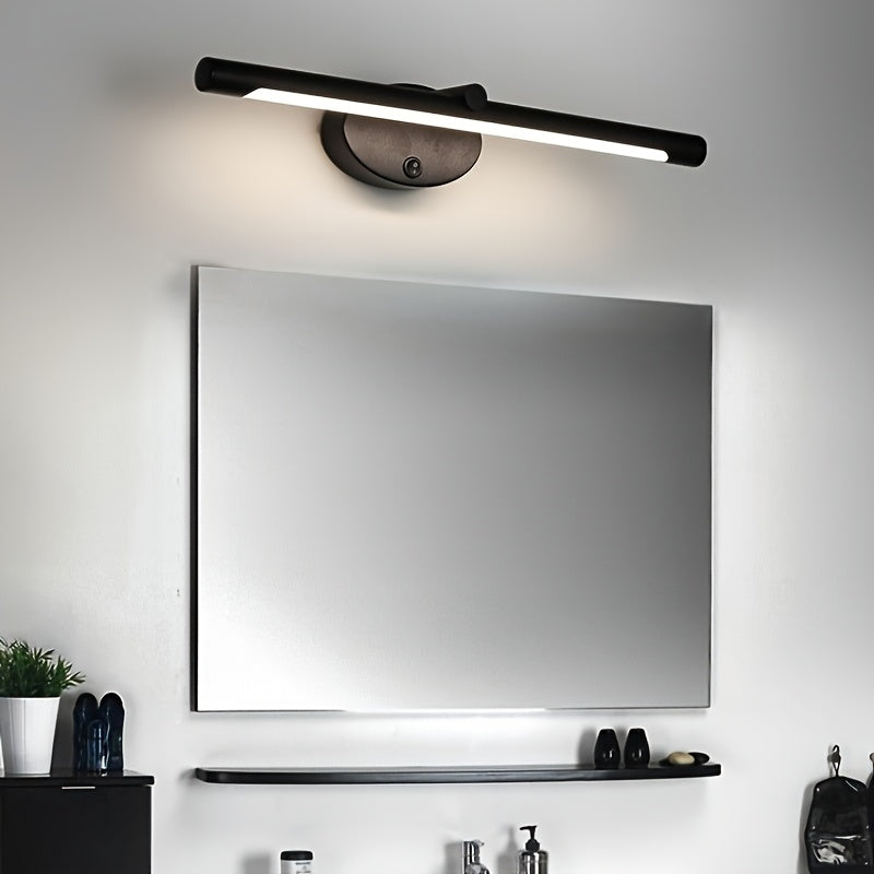 1pc Modern Matte Cast Iron LED Vanity Light Bar, 18-Inch Semi-Flush Mount Sconce with Switch Control, Down Orientation, Hard-Wired 110-240V, Non-Detachable Fixture for Dry Locations, 3000k/4000k/5000k