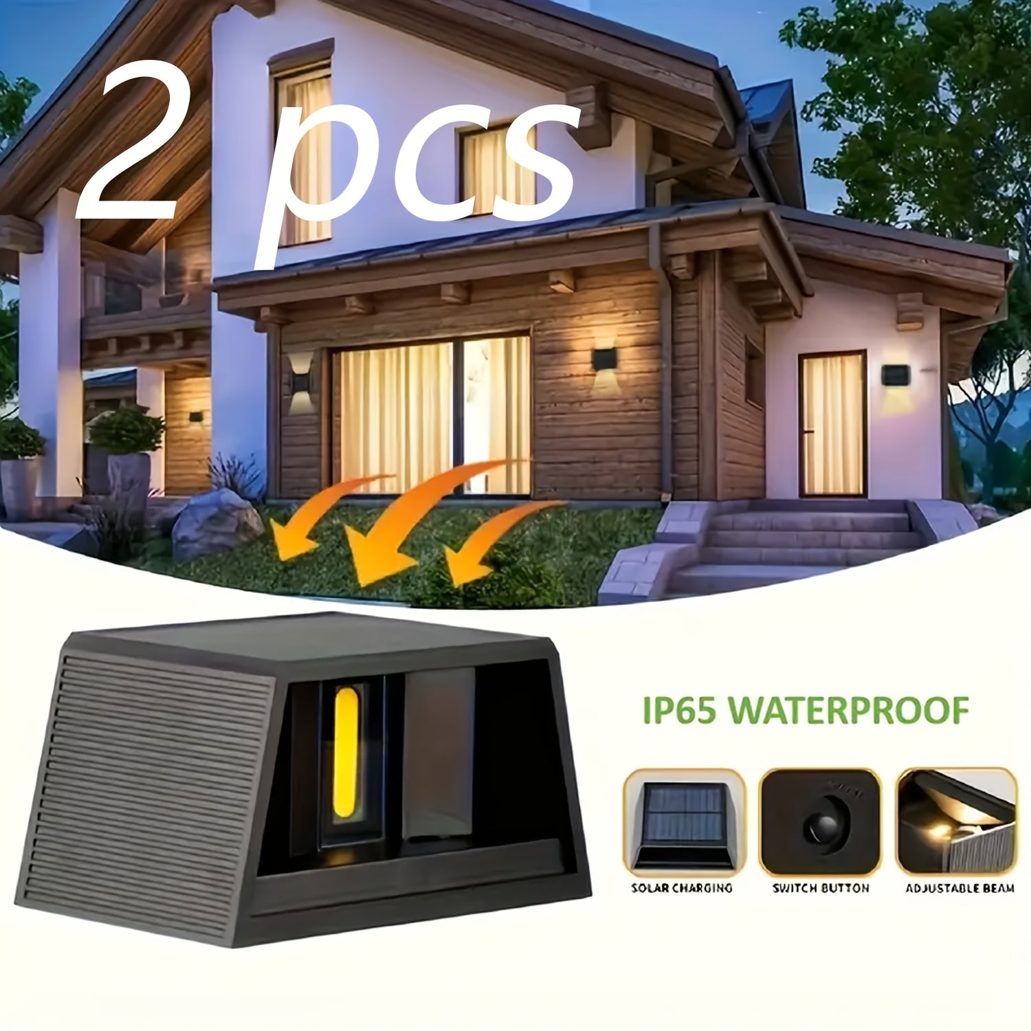 2pcs Solar LED Wall Lights, Adjustable Lighting Range, Up/Down Illumination, IPS55, Energy-Efficient with Automatic Light Sensor - Perfect for Outdoor Gardens, Patios, Modern Villas, Pathways & Hallways, Solar Outdoor Lights