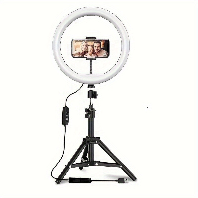 12-Inch LED Selfie Ring Light with Tripod Stand & Flexible Phone Holder - USB Powered, Adjustable Brightness, Perfect Gift for Photographers