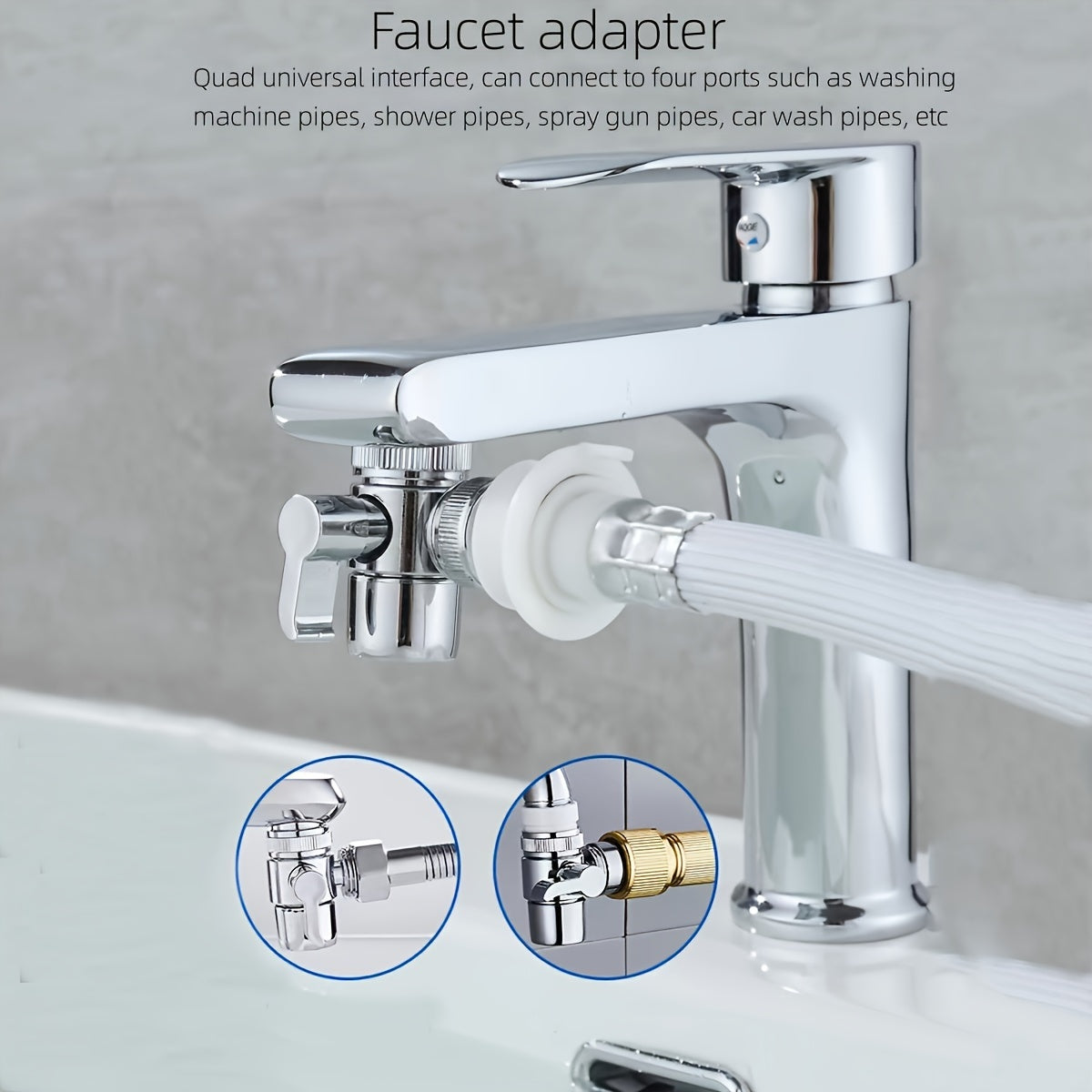 A Household Faucet With An External Splitter, One-to-two Adapter, Universal Conversion Water Inlet Splitter, Water Pipe Three-way Splitter Valve.