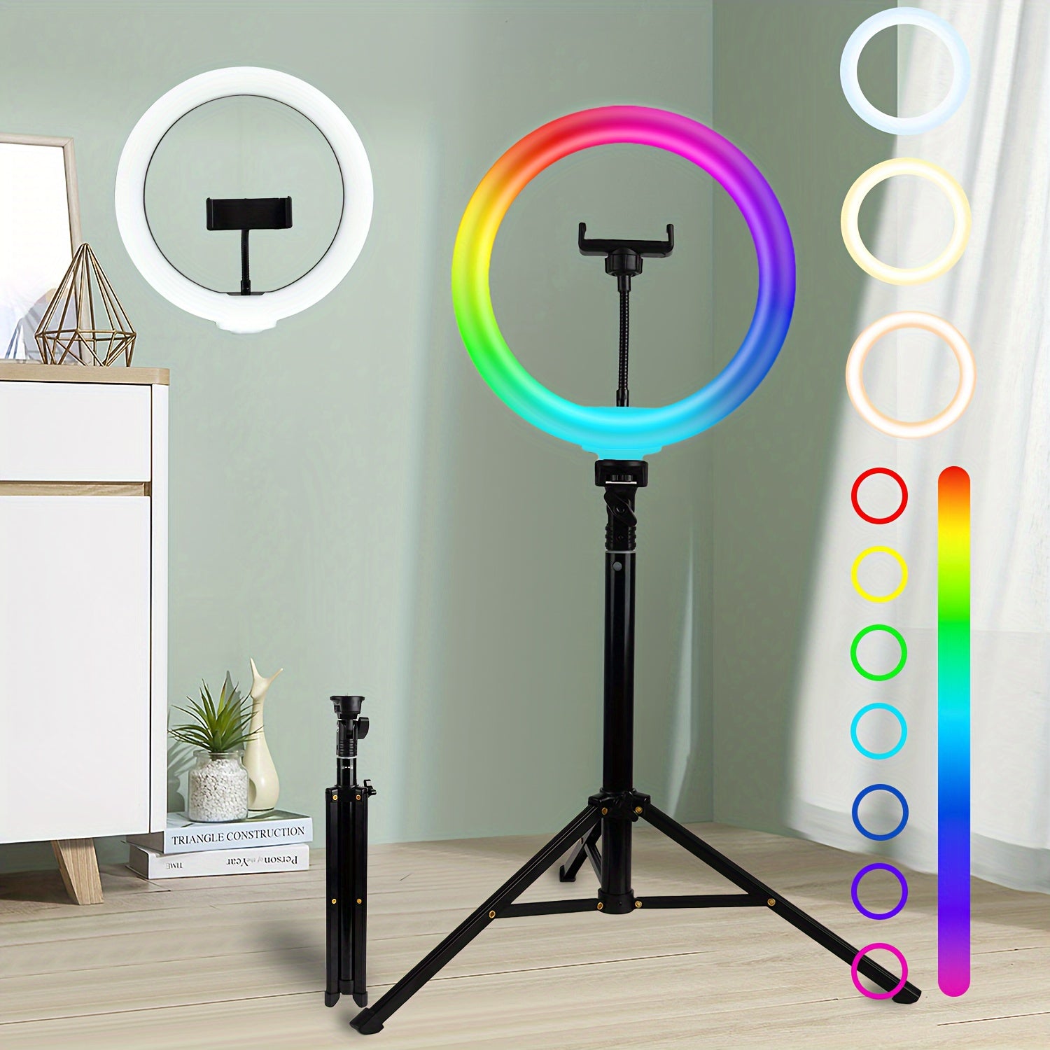 UEGOGO 10-inch RGB Ring Lamp, Flexible Rotation, USB Power Supply, Foldable Selfie Lamp with Mobile Phone Bracket, Suitable for Video Recording, Spot Lighting, Make-Up, Party Use, Electronic Accessories Bracket