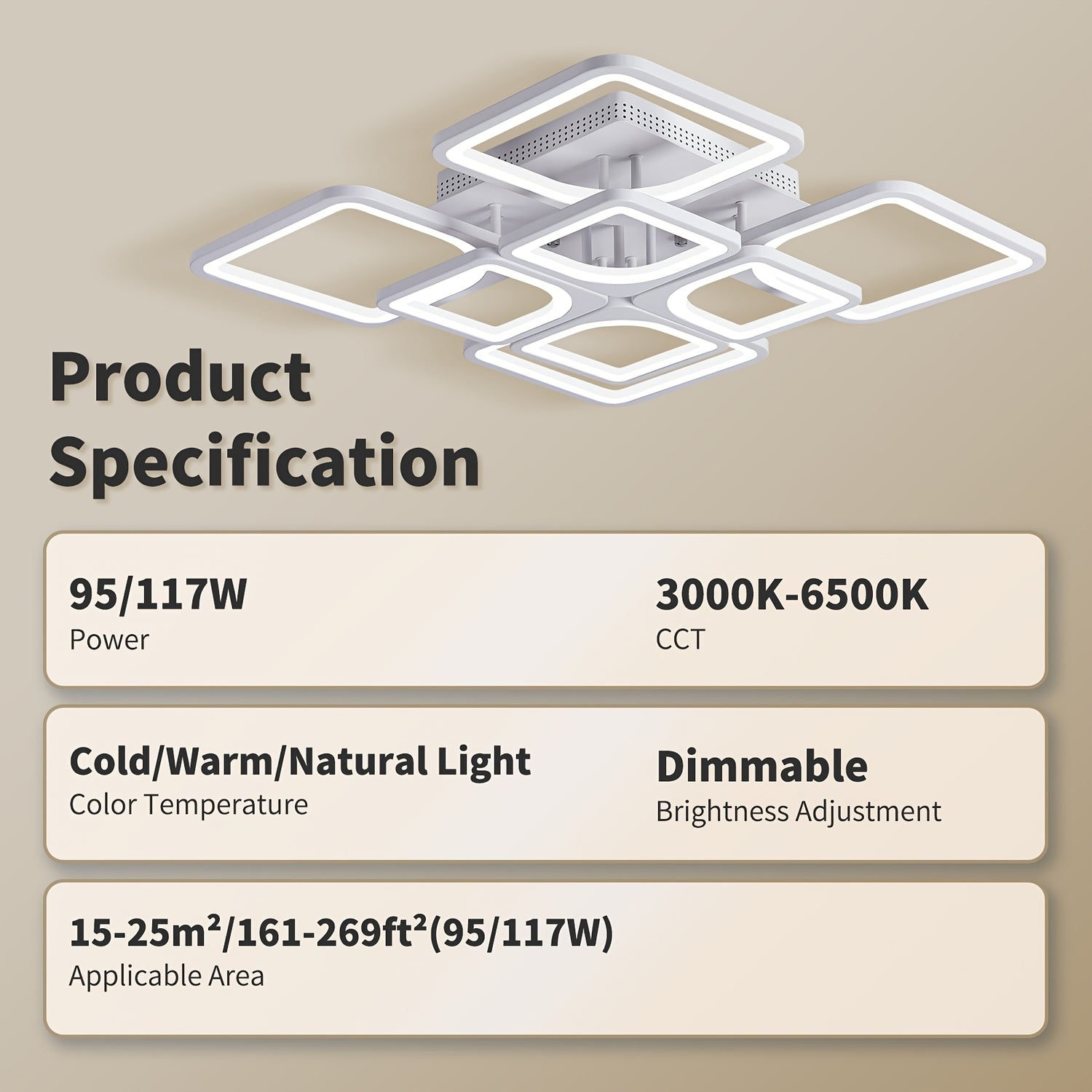 Modern LED Ceiling Light Fixture - Dimmable Metal Semi Flush Mount with Remote, Acrylic Shade, Infrared Sensor, 110-240V Hard-Wired Indoor Lighting for Living Room, Bedroom, Study - No Battery Required