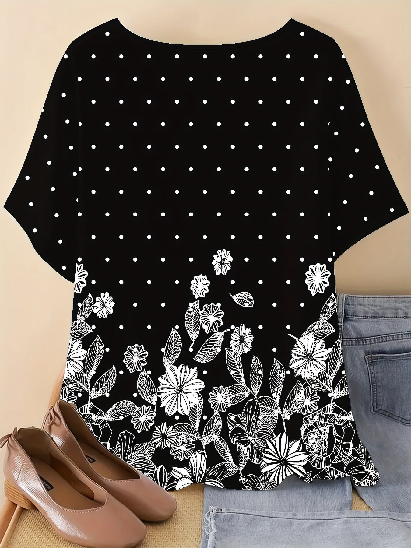 Floral Print Crew Neck T-Shirt, Casual Short Sleeve Top for Spring & Summer, Women's Clothing