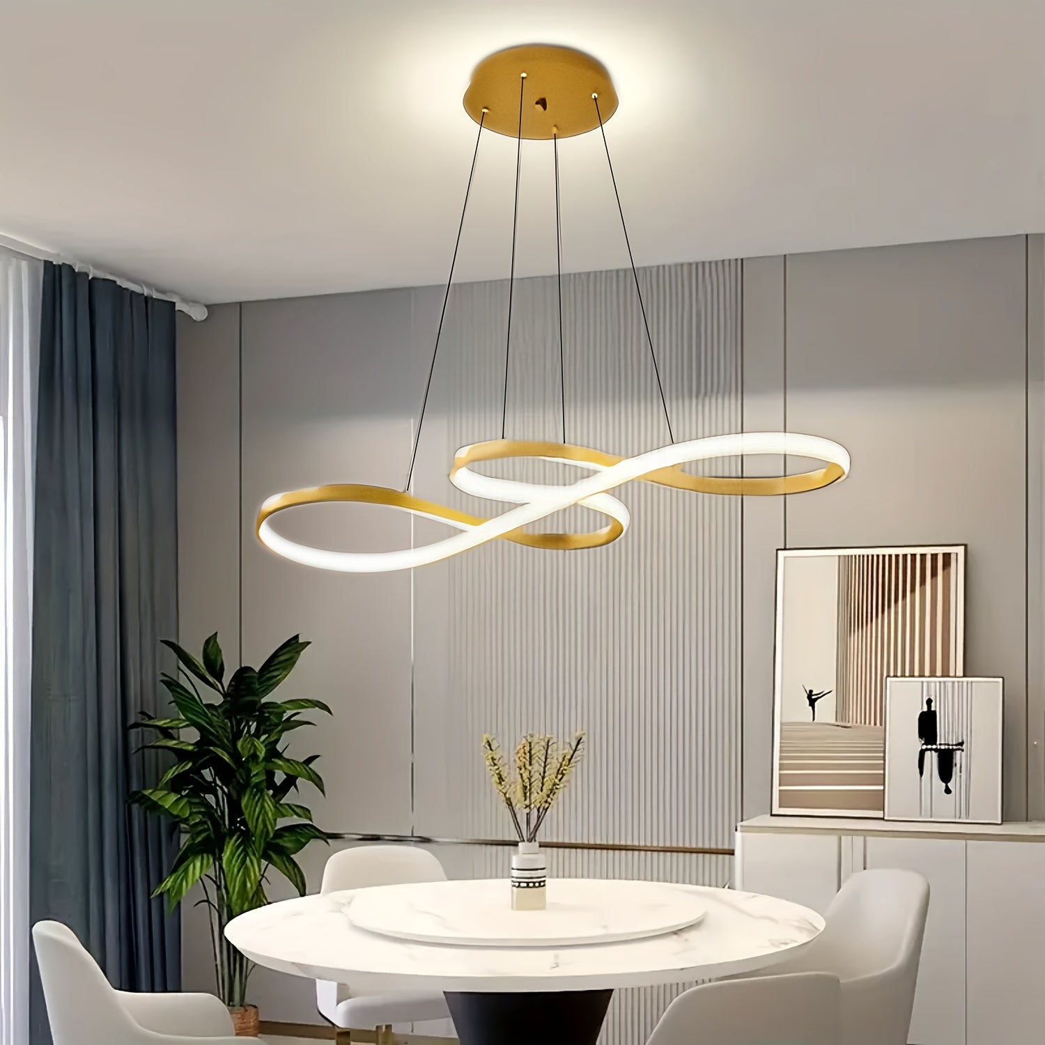 Modern Minimalist LED Pendant Light with 3-Color Changing Feature - Sleek Metal Design for Dining Room, Living Room, Bedroom - Polished Finish, Semi-Embedded Installation, No Switch Included