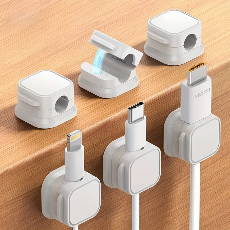 6pcs Cable Clip Organizer Set - Strong Adhesive, No Drilling Required, Durable PVC for Home & Office Cord Management, Ideal for Electronics Organization
