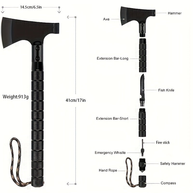 9-in-1 Portable Survival Axe, Multi-functional Tool For Jungle Camping, Tree Cutting, Hiking, Emergency, Outdoor Adventure, Backpacking, Bushcraft, And Wilderness Survival Gear