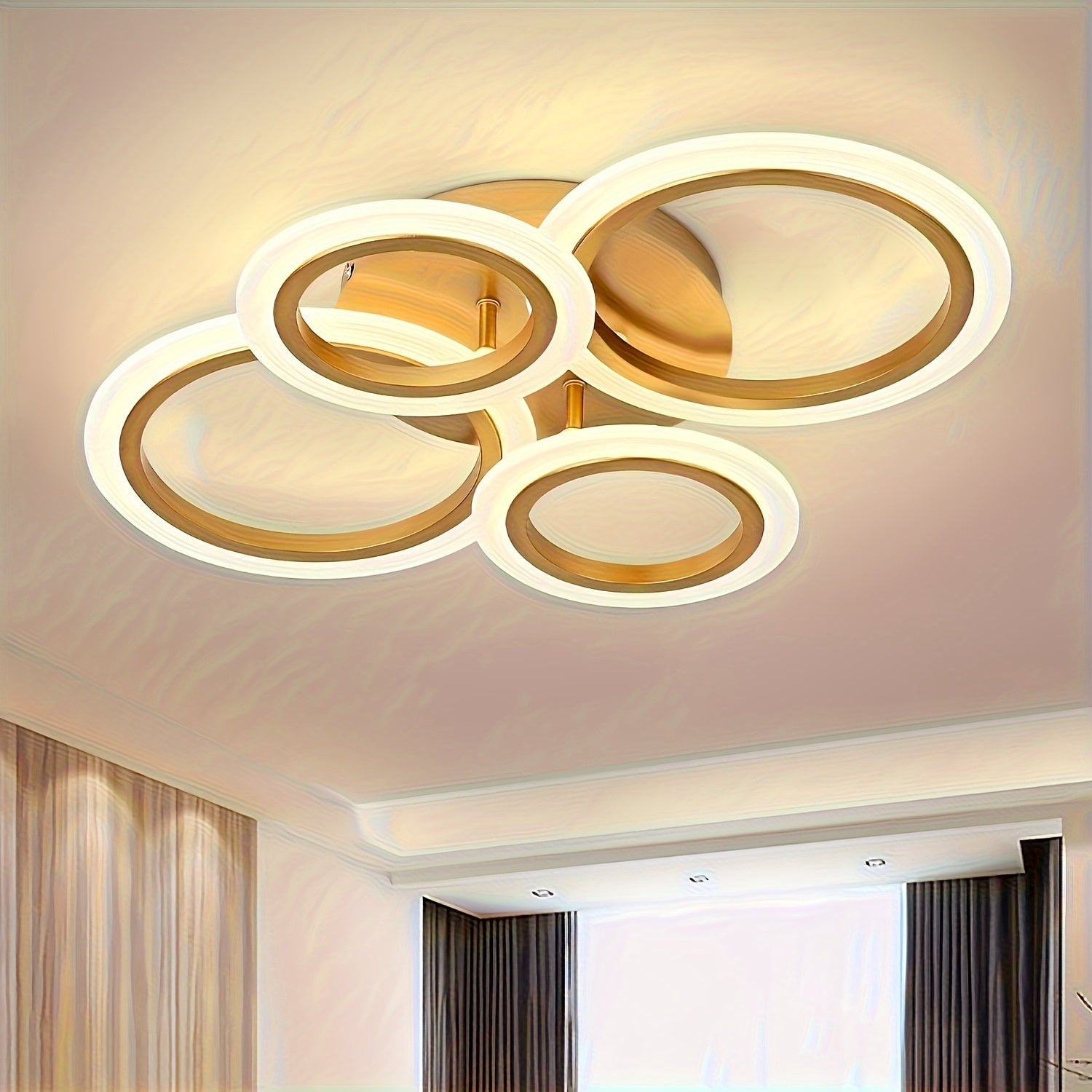 1pc Modern LED Ceiling Light Fixture, 4-Ring Embedded Adjustable Brightness Lighting with 3000K-4500K-6000K Color Temperature Options, Metal Ceiling Mount with Removable Clamp, Hardwired for Kitchen, Bedroom, Living Room, Lau