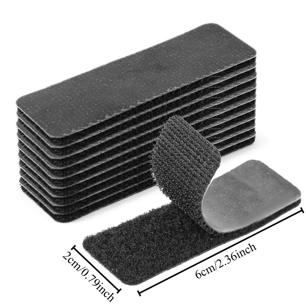 20pcs Heavy Duty Self-Adhesive Hook and Loop Strips, Black Carbon Fiber Texture, Sticky Back Tape Fastener for Home or Office - Ideal for DIY Projects, Mounting Without Holes or Screws