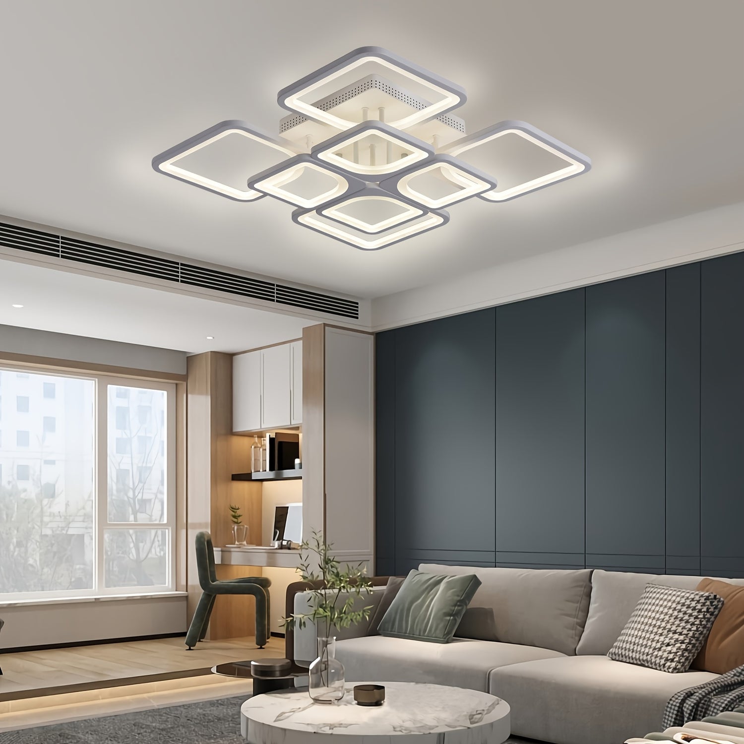 Modern LED Ceiling Light Fixture - Dimmable Metal Semi Flush Mount with Remote, Acrylic Shade, Infrared Sensor, 110-240V Hard-Wired Indoor Lighting for Living Room, Bedroom, Study - No Battery Required