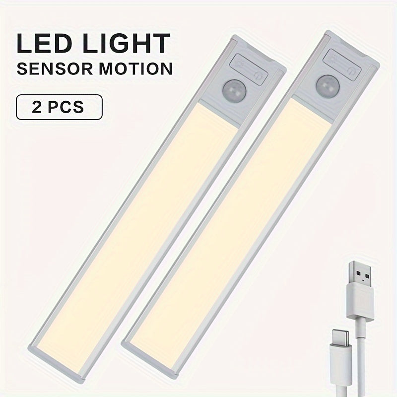 2pcs Upgraded LED Motion Sensor Cabinet Lights - 3 Color Modes, USB Rechargeable Magnetic Strip Lighting for Kitchen & Wardrobe, Aluminum Wall-Mounted with Adjustable Height, Sleek Modern Design, Wardrobe Lights | Sleek Moder