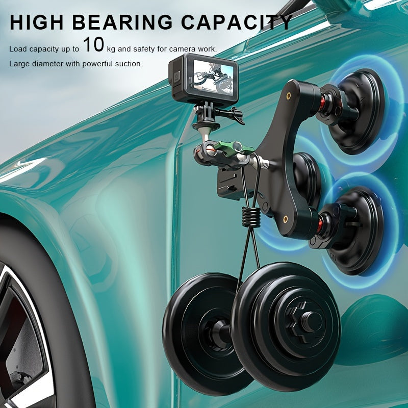Three Suction Cup Car Mount Heavy Duty Tripod with 360 Ball Head for Mobile Phones GoPro Insta360 DJI Action Camera, Boat, Glass, High-Speed Sports Car Mounting Connection Accessories