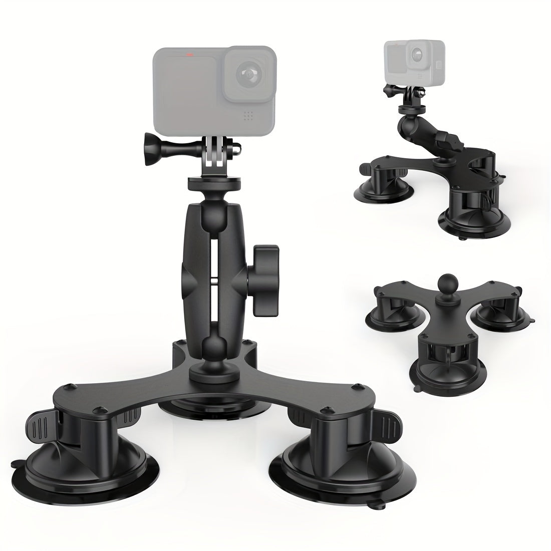 For Gopro Sports Camera Accessories Car-mounted Triangle Sucker Support, Universal Ball-head Sucker, Ball-head Walkie-talkie Three Sucker Support 9cm Connecting Rod