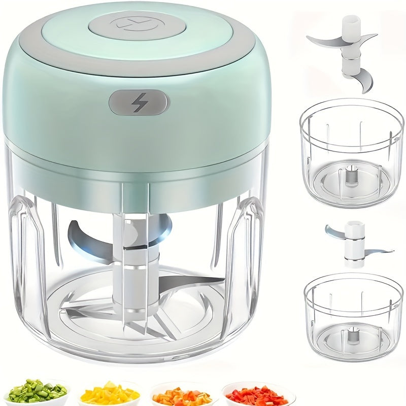 Electric Mini Garlic Chopper with a Capacity of 100/250Ml, USB Meat Grinder, And Garlic Crusher. It Is a Robust Tool for Crushing Ginger And Vegetables, Featuring a Safety Switch And a Thickened Design.