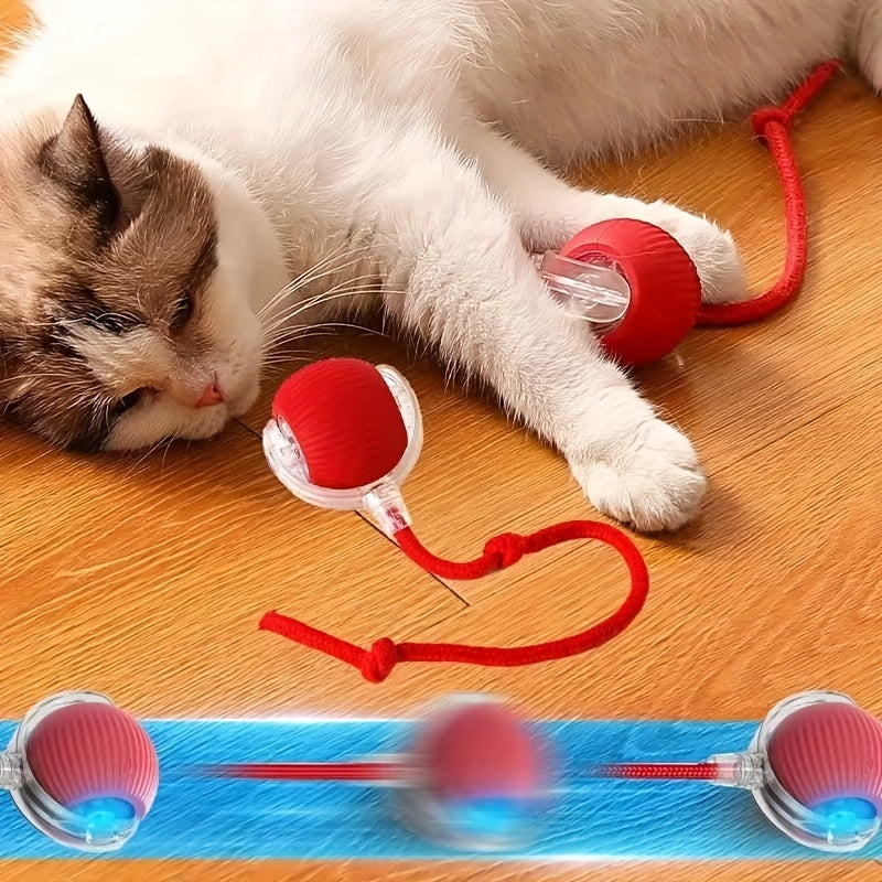 Interactive Cat Toy - USB Rechargeable ABS Smart Teaser Ball with Tassel Stick, Automated Self-Rotating Rolling Ball for Indoor Cats Training and Play, TOOP