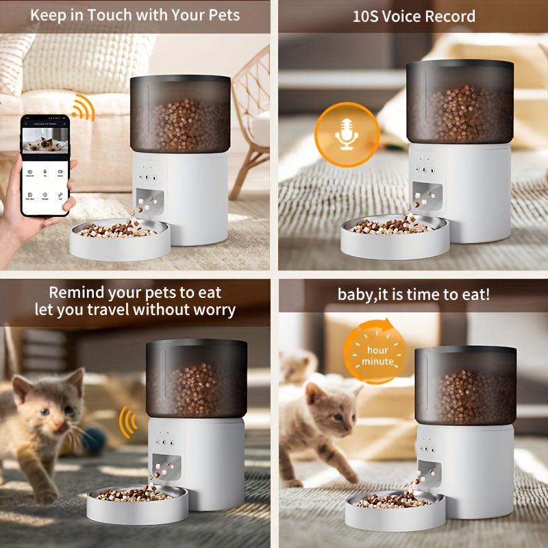 1pc Smart WiFi Pet Feeder for Cats and Dogs - App-Controlled Automatic Food Dispenser, Timed Feeding Device, Battery/USB Powered, 3L Capacity, 1-4 Meals/Day, 1-9 Portions/Meal, No Battery Included