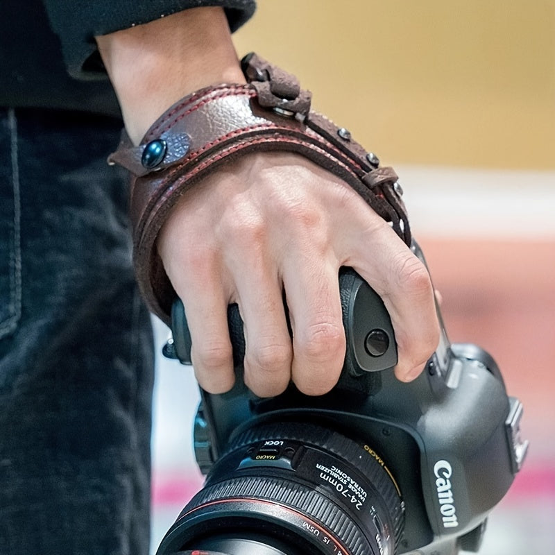 PU Leather Camera Wrist Strap, Quick Release DSLR Hand Grip, Anti-Drop Mirrorless Camera Wrist Belt Compatible with Sony, Nikon Cameras