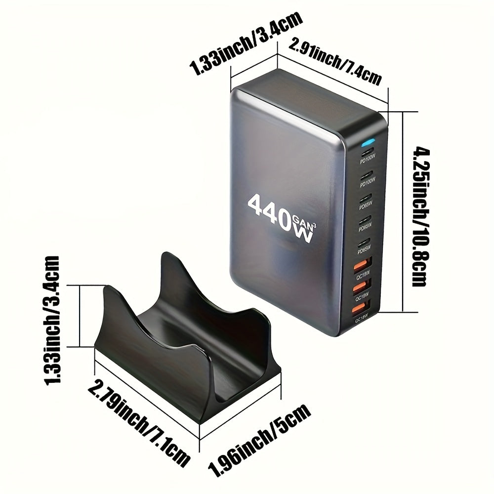 440W Gan High Power Multi-Port Fast Charger with European Standard Plug with 3 USB And 5 Type-C Ports Multiple Charging Ports Car Charger Fast Cell Phone Charger with LED Charging Indicator Charging Station for Iphone, for Ma