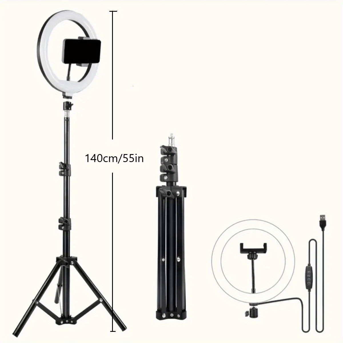 10-Inch Selfie Ring Light with 43-Inch Tripod, USB Powered LED Studio Lighting for Video Recording and Live Streaming, Compatible with Smartphones, PP Material, 36V or Below Voltage