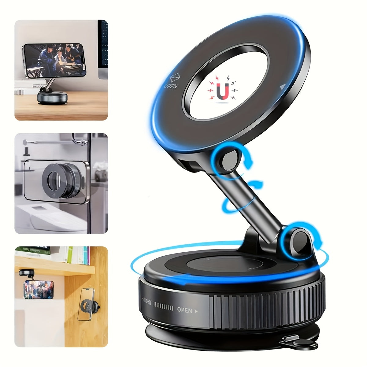 Super Strong Foldable Magnetic Car Mobile Phone Holder, Phone Holder Mechanical Vacuum Suction Cup Rotates 360° Strong Magnetic Adsorption Holder Navigation Universal Holder, Universal for All Mobile Phones, Used for iPhone