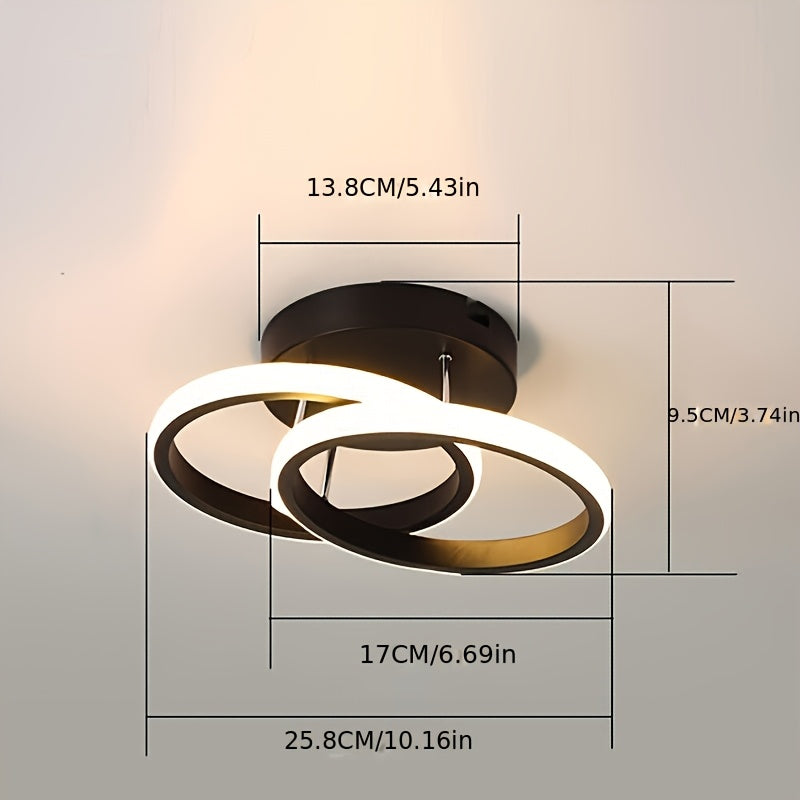 1pc Modern LED Ceiling Light Fixture, Dual Ring Triple Color Changing, Plastic Material, Hardwired, 85V-265V, for Entryway, Office, Kitchen, Living Room, Bedroom - White/Black