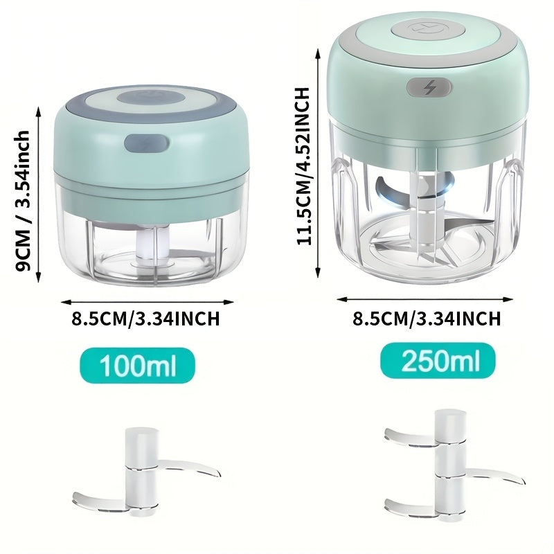 Electric Mini Garlic Chopper with a Capacity of 100/250Ml, USB Meat Grinder, And Garlic Crusher. It Is a Robust Tool for Crushing Ginger And Vegetables, Featuring a Safety Switch And a Thickened Design.