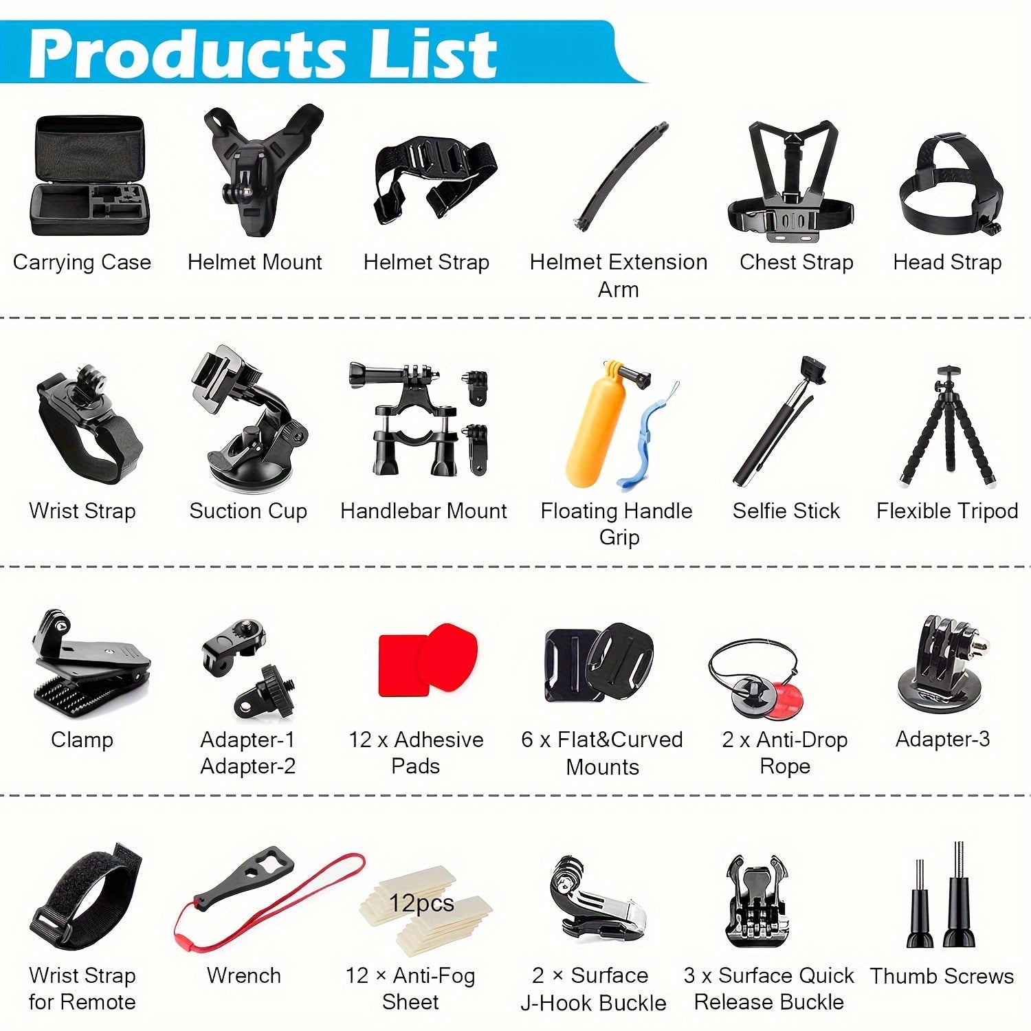 70in 1 Action Camera Accessories Kit for GoPro Hero 12 11 10 9 8 7 6 5 4 3- Black Sliver Session Fusion Max-Mount Case for AKASO APEMAN SJCAM DBPOWER Insta360 Xiaomi Yi DJI