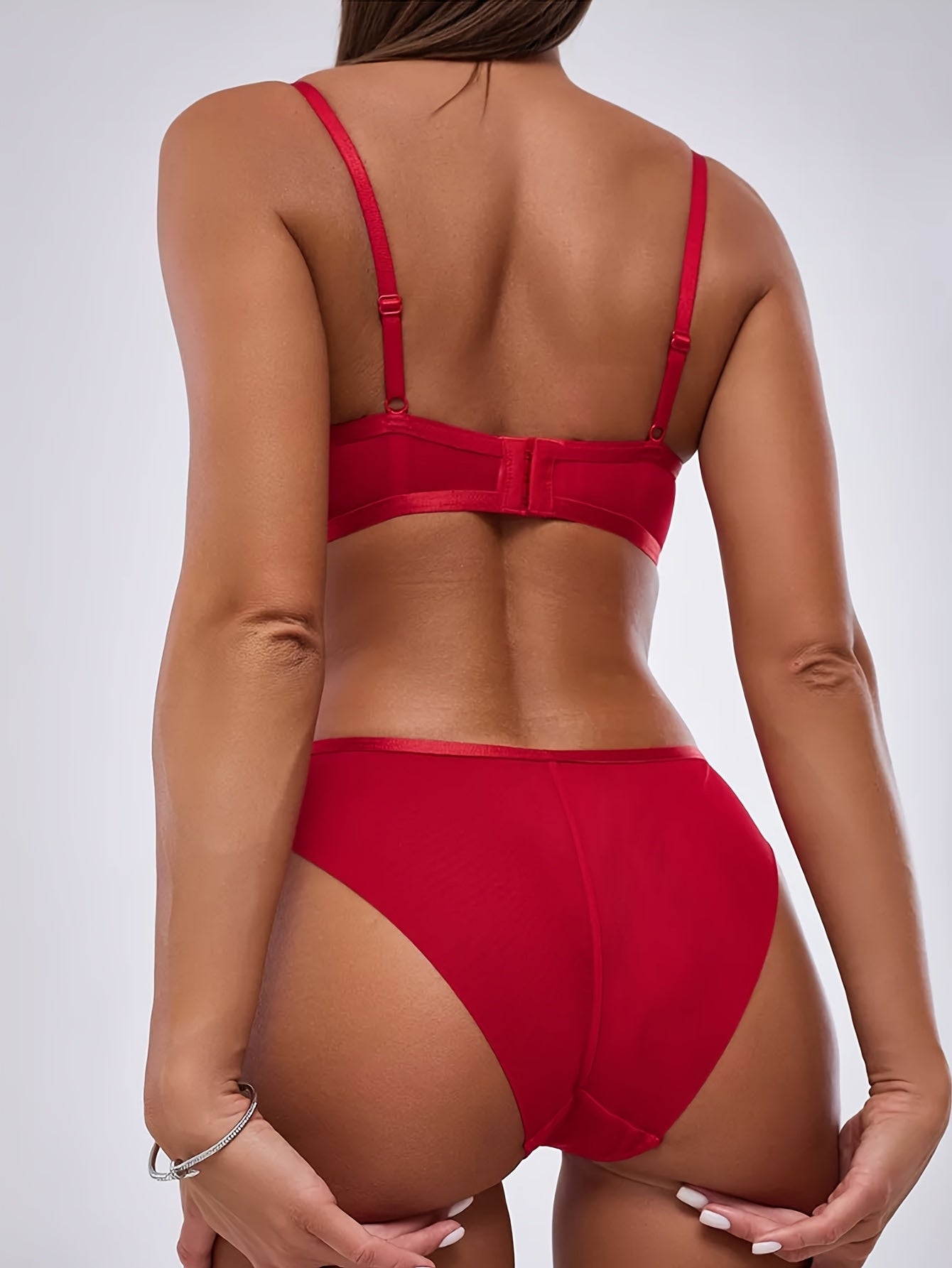 1set Festive Red Christmas Gift High-Quality Underwire Thick Push-Up Lingerie Set, Handcrafted Sewn Briefs and Bra Combo, Polyamide 85.8% Elastane 14.2%, Solid Color, Mid Rise, Knit Fabric, Non-Removable Padding, Adult - Matu