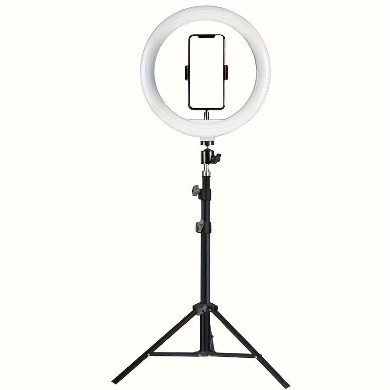 10-Inch USB Selfie LED Light Shooting + Desktop Tripod Stand for iPhone Android, (Warm/ Cool/ Normal) for Live Streaming Makeup Vlog, Photography Accessories, Spring Gif