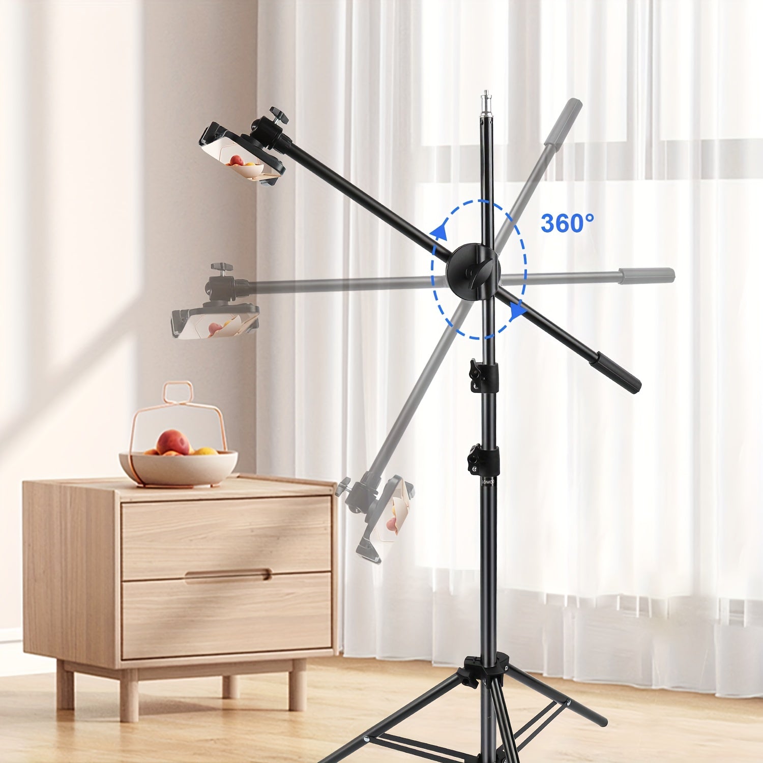 Lomoo 157.48cm Adjustable Phone Tripod with Detachable Overhead Mount - Ideal for Cookie Decorating, Live Streaming, Teaching & Sketching - Black Iron, 360° Rotation, Includes Travel Bag, Tripod for Phone, Perfect for Christ
