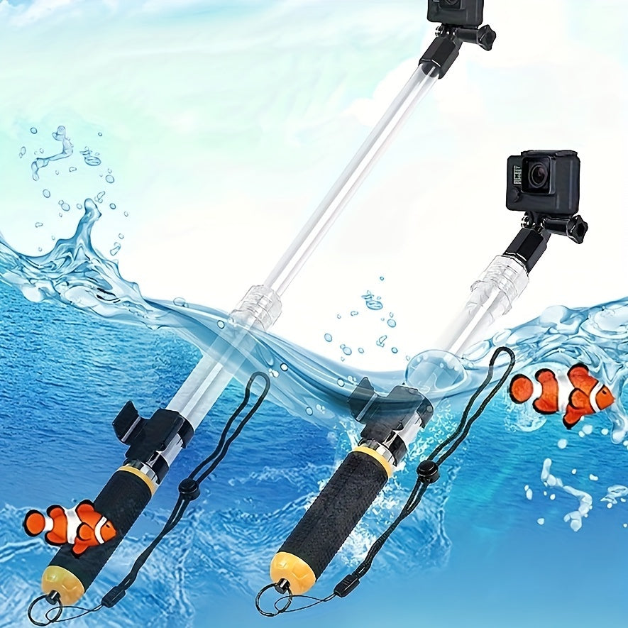 Floating Telescopic Selfie Stick, Waterproof Crystal Transparent Diving Stick, Compatible with GoPro Hero & DJI Osmo Action Cameras, Outdoor Sports Handheld Stick with Buoyancy, No Battery Required