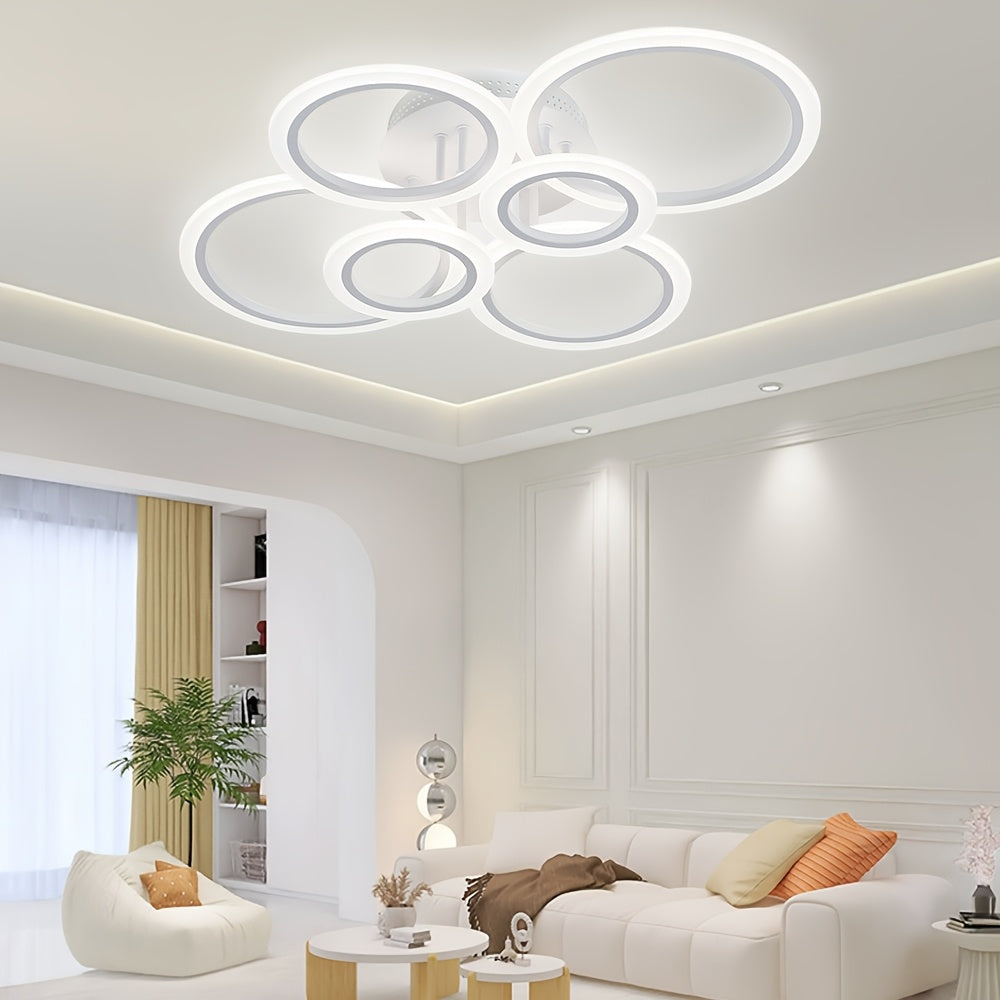 6-Ring LED Flush Mount Ceiling Light, 78.74cm - Dimmable 75W, Remote Controlled 3000K-6500K, Modern Oil-Rubbed Metal Finish, Perfect for Living Room, Kitchen, Bedroom, Office, Bedroom Lighting | Modern Ceiling Light | Adjusta
