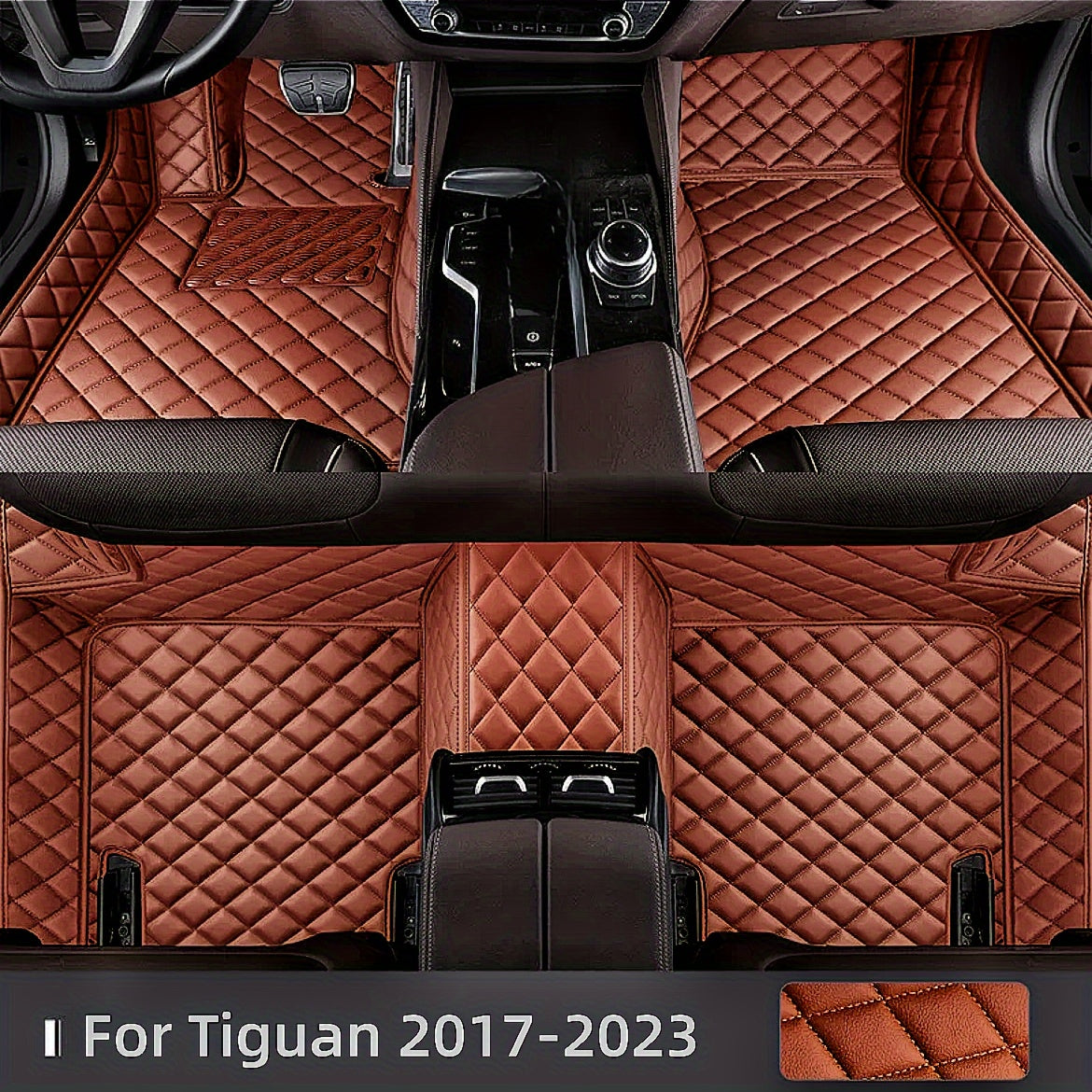 LHD Car Floor Mat for Volkswagen for Tiguan 2017-2023 Full Coverage Custom-fit Front and Rear Seat 3pcs Set Anti-slip All Weather Automobile Interior Accessories