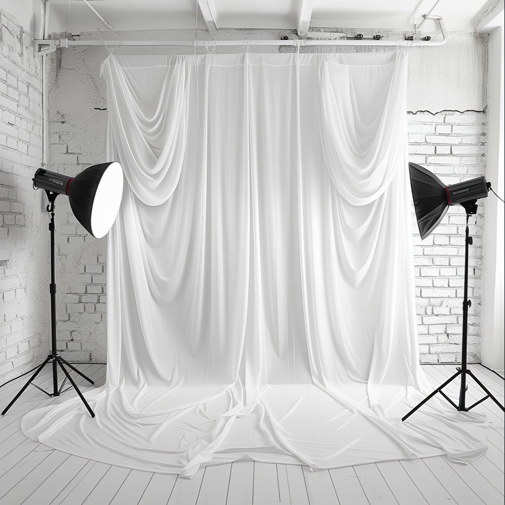 4-Pack White Backdrop Curtains, 152.4x304.8cm 152.4x304.8cm, 100% Polyester, Wedding Birthday Party Photography Studio Background Cloth