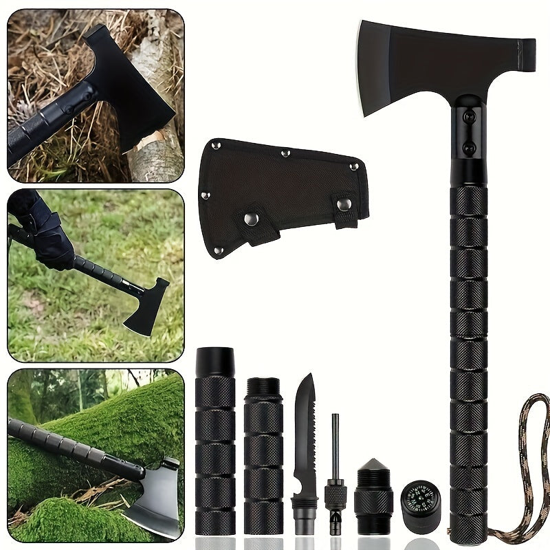 9-in-1 Portable Survival Axe, Multi-functional Tool For Jungle Camping, Tree Cutting, Hiking, Emergency, Outdoor Adventure, Backpacking, Bushcraft, And Wilderness Survival Gear
