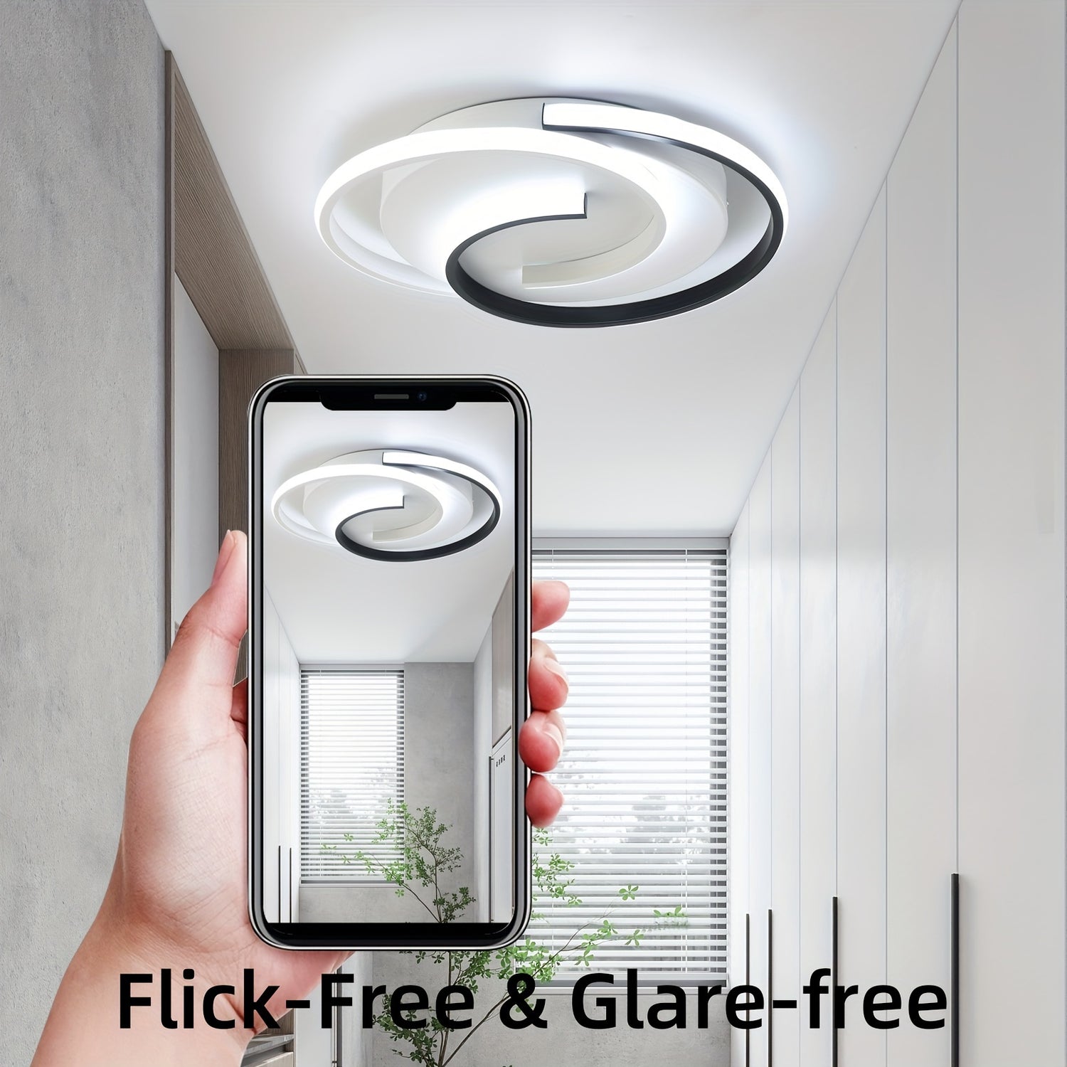 Modern LED Ceiling Light, 3000K/4000K/6000K, Black and White Round Bedroom Lamp, Energy-Saving, Switch Control, Matte Iron Finish, Half-Flush Mount, for Living Room, Bedroom, Office, 110V-240V