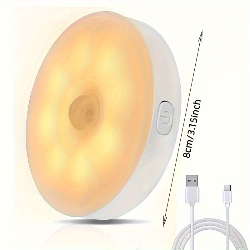 AMill 3-Pack Motion Sensor Closet Lights, 8-LED Magnetic USB Rechargeable Wall Lamps, Dual Power Wireless Indoor Lighting for Hallway, Stairs, Bedroom, Basement - Yellow/White LED, Plastic Decoration Lights with Infrared Sens