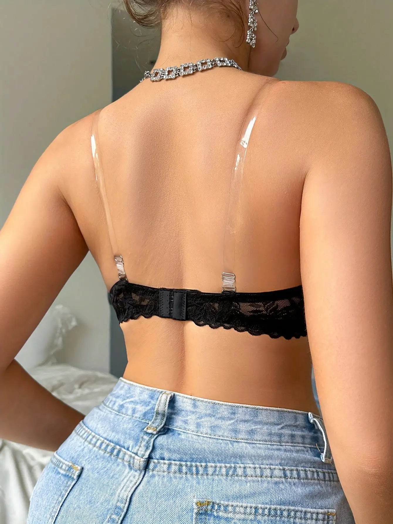 Women's sexy lace half cup lingerie, front push-up buckle, push-up, strapless, invisible lingerie for daily wear