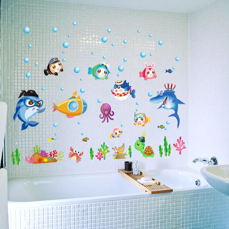 Blue Sea Fish Bubble Wall Sticker For Kids Rooms