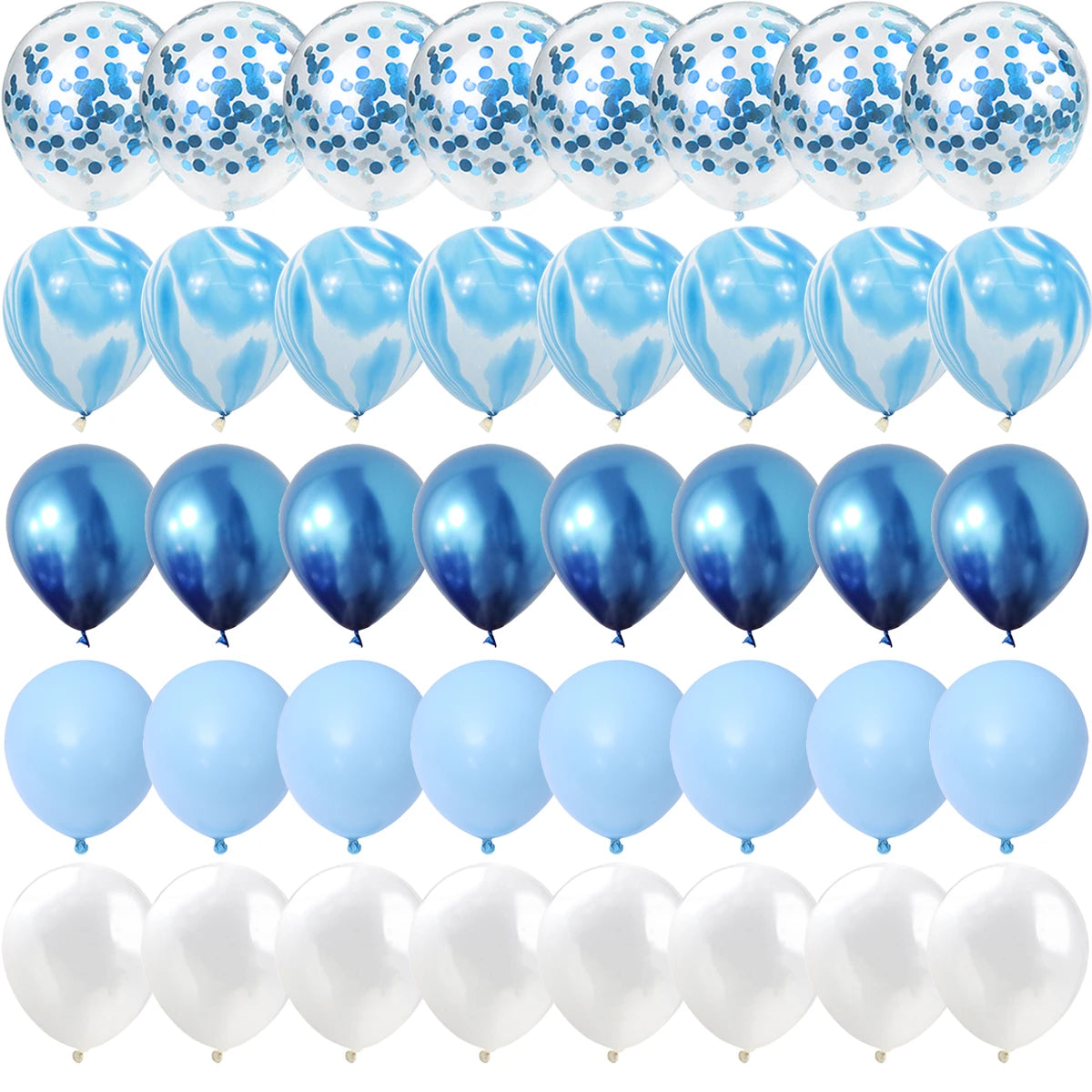 40 Pcs Blue Set Agate Marble Balloons Silver Confetti Balloon Wedding Valentine's Day Baby Shower Birthday Party Decorations