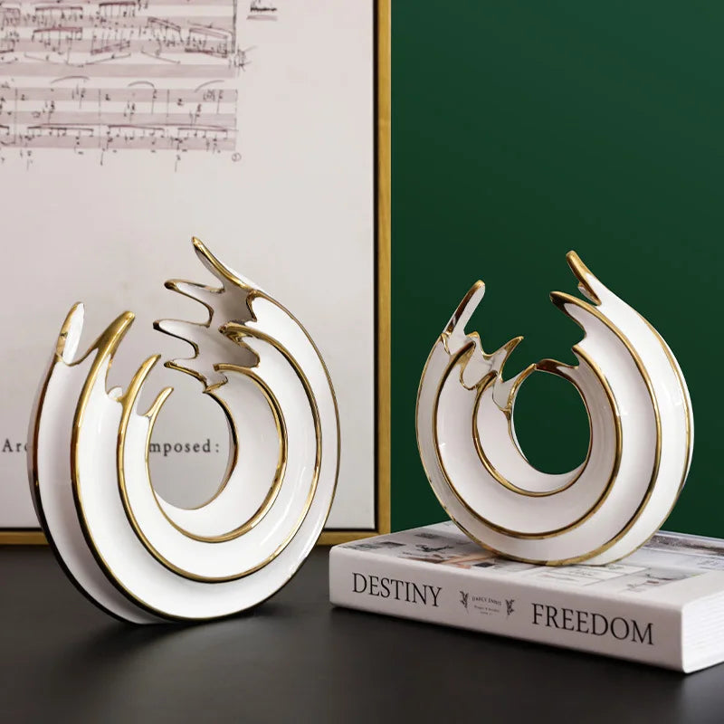 Nordic Creative Round Light Luxury Abstract Sea Wave Ceramic Statue